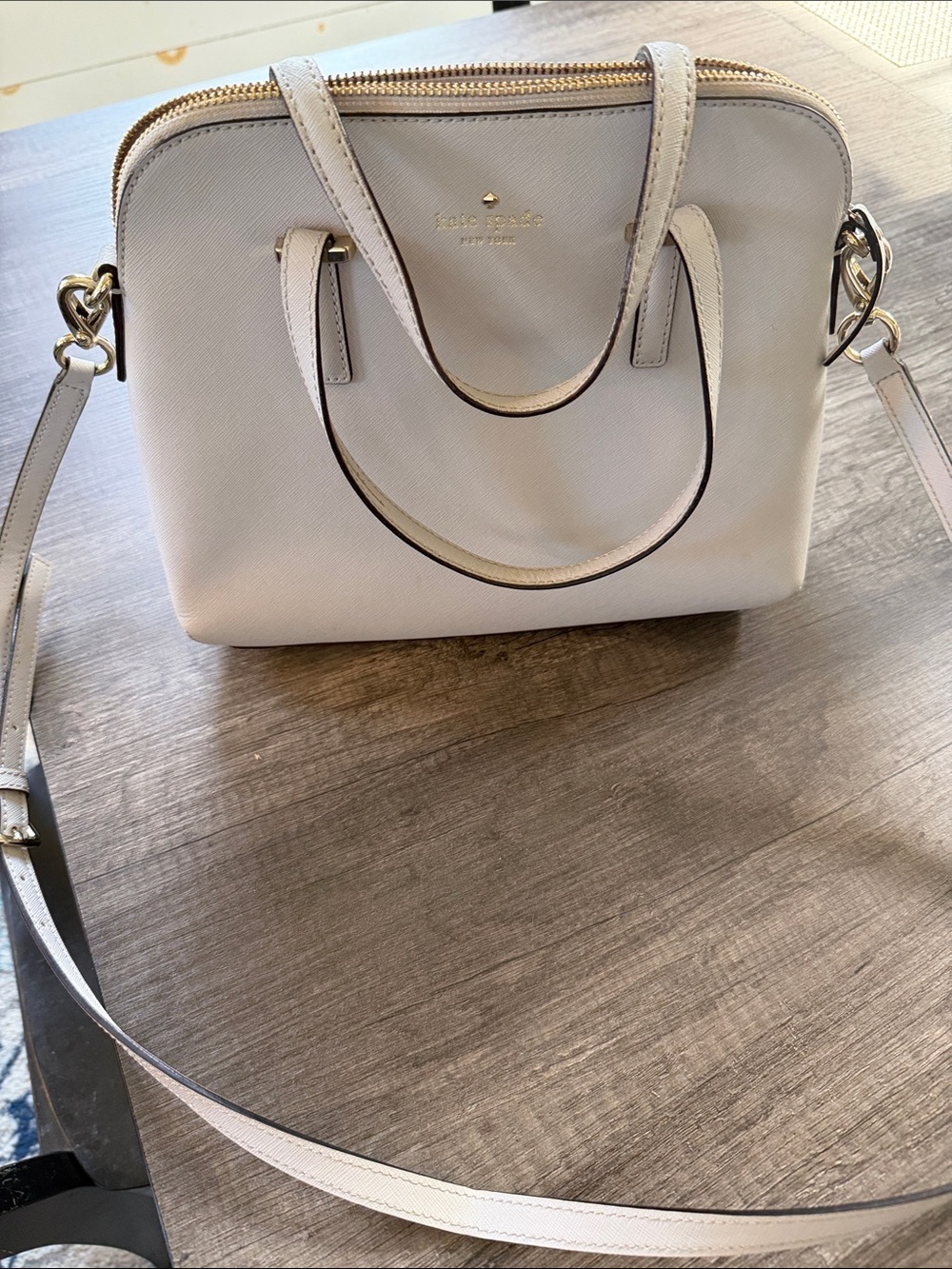 kate spade light gray crossbody satchel with gold hardware